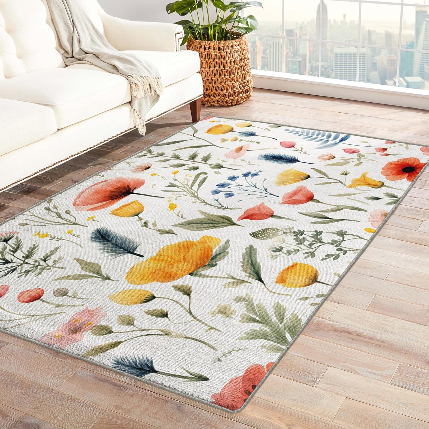 Marble Rug & Home Decor - 5x7 Rug, Purple and Gold Rugs for Living Room Bedroom, Modern Abstract Carpet, Washable Non Slip Soft Low Pile Indoor Area Rug & Room Decor