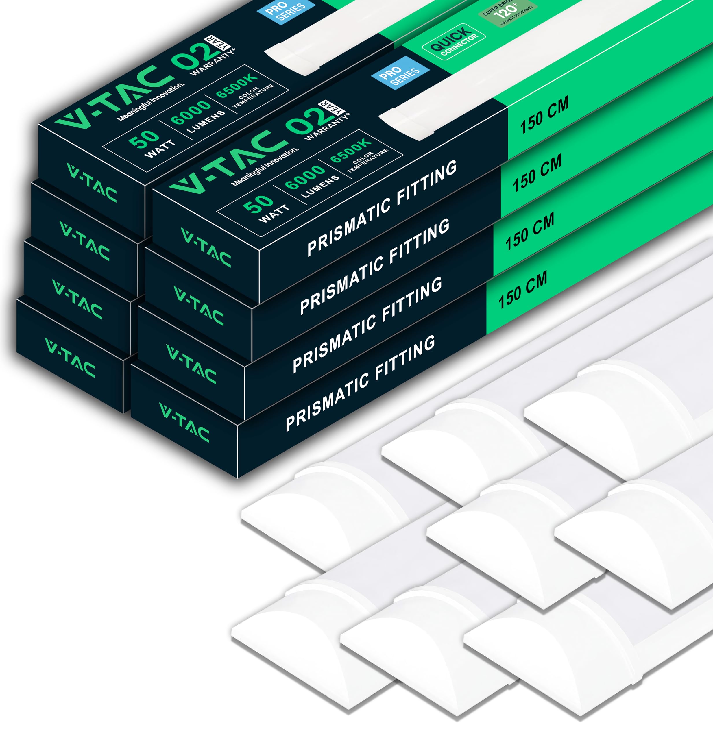 V-TAC 8x Plafoniere LED Lineari da Soffitto 150 CM - 50W - Chip Samsung - 8 Pezzi - Lampada Rettangolare 6000 Lumen IP20 per Parete, Garage, Negozio - Tubo LED Plafoniera - Luce 6500K Bianca Fredda