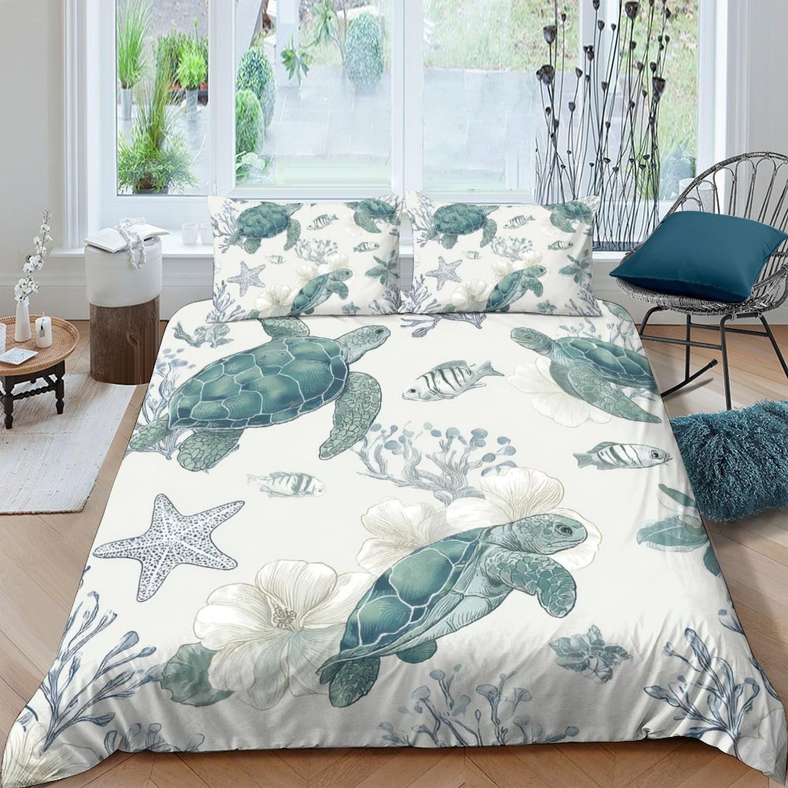 Ctjqhvkz Style-8 3D Printed Sea Turtle Fitted Sheet Microfiber Soft Breathable Ocean Starfish Mattress Cover For Bedroom Dorm Decor Single（135X200cm）