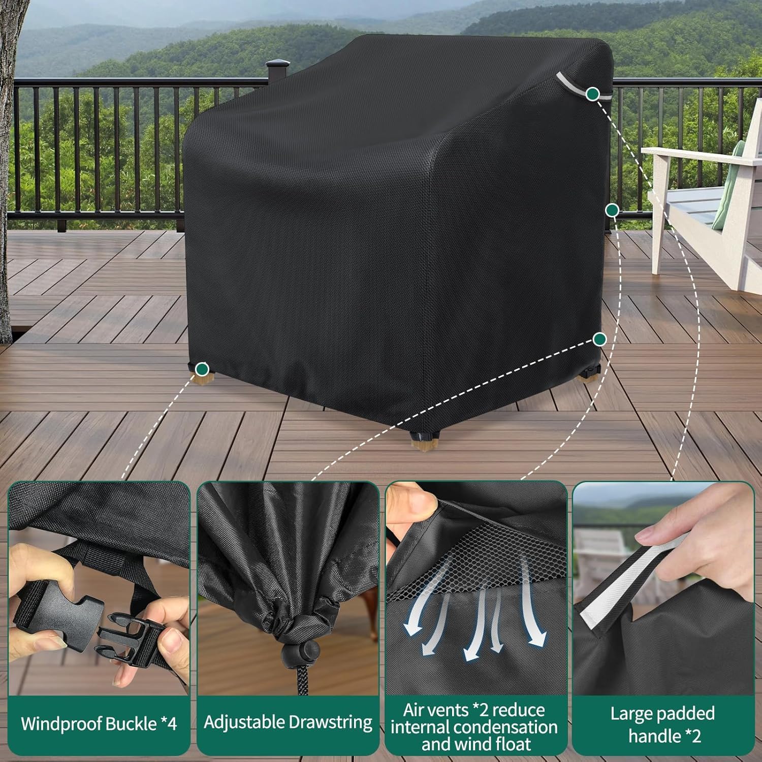 Patio Chair Cover Outdoor Chair Cover Heavy Duty Waterproof Furniture Chair Covers For Chairs1 Pack All-Weather protection Outdoor Lawn Furniture Covers Fits up to 31L X 29W X 36H,Black (1) - Image 3