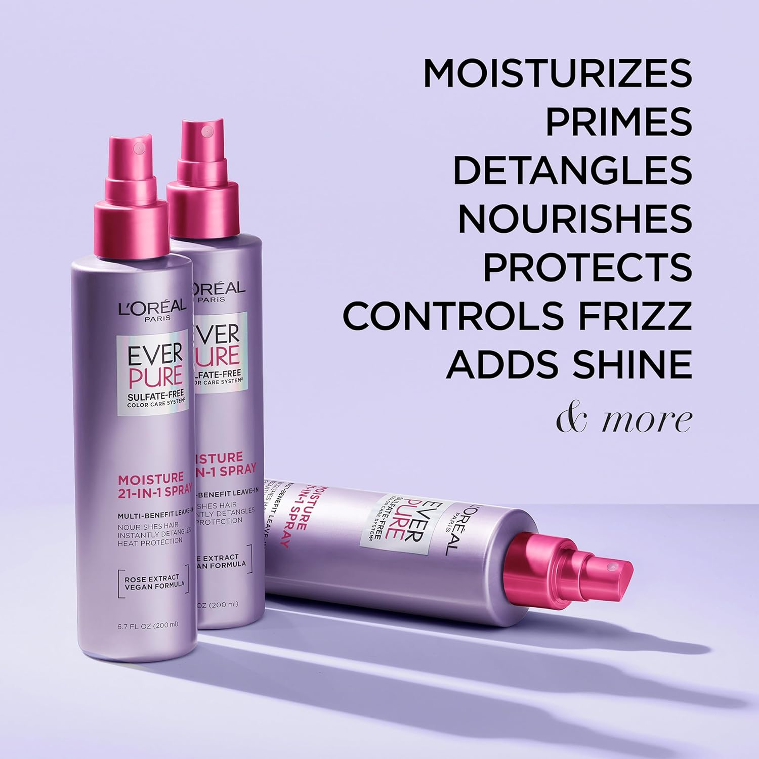 L'Oreal EverPure Moisture Shampoo, Conditioner and Leave In Spray Kit - Rosemary, Sulfate Free 6.8 fl oz