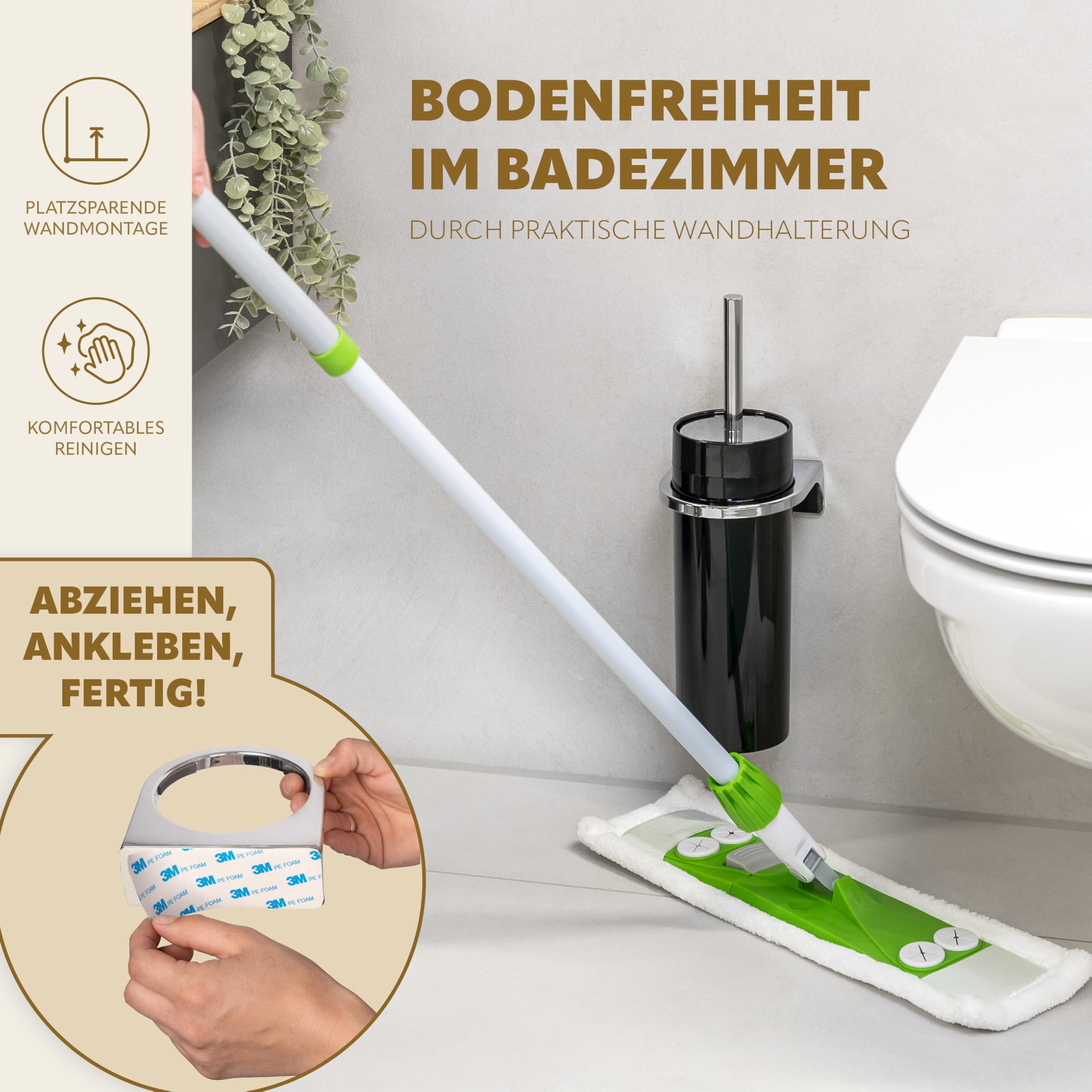 Garniture WC Ronde Savona - Support Mural (Coller Ou Visser), 2 Têtes De Brosse - Plastique Blanc - Bremermann - 8