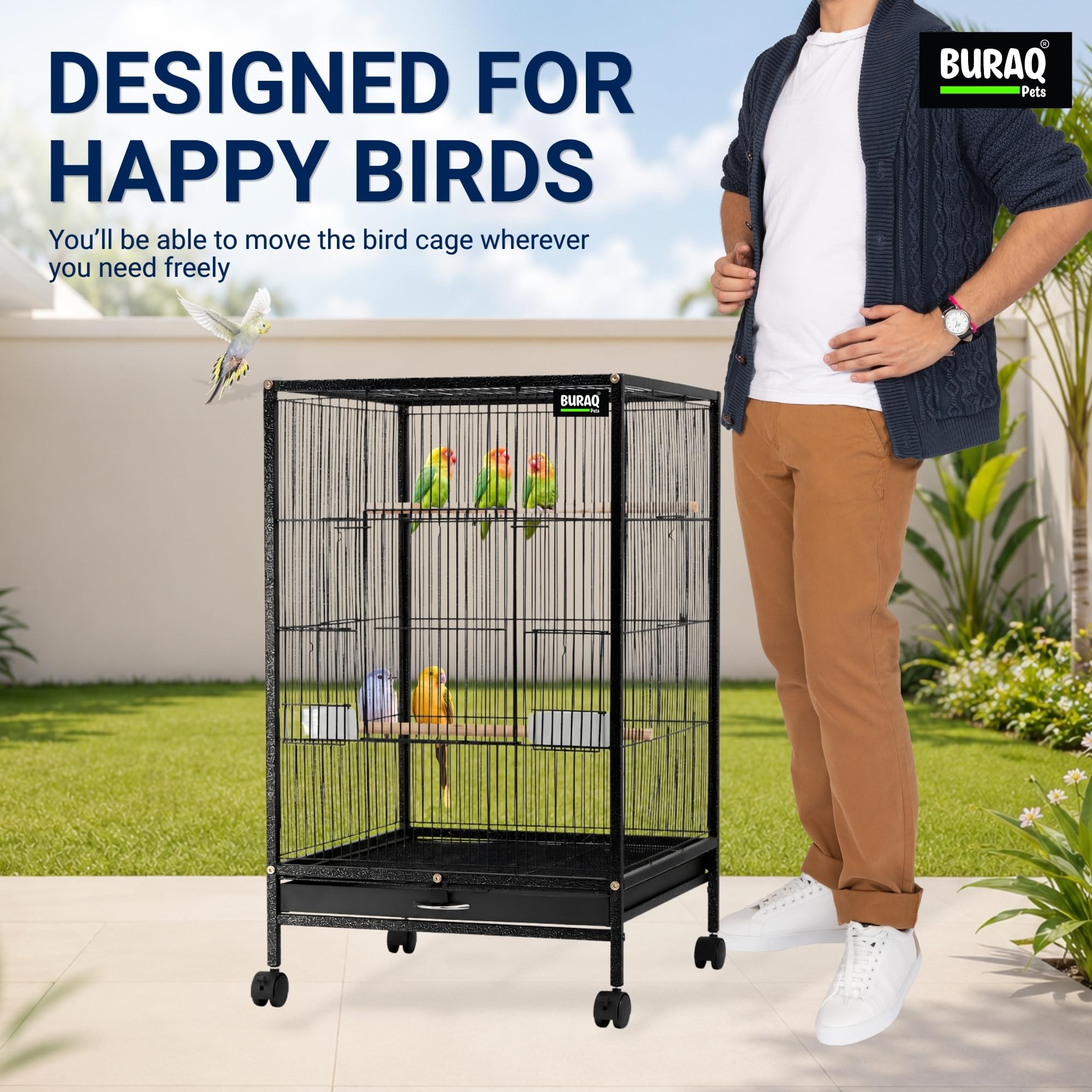 Buraq Pets 30 Inch Large Bird Cage Heavy Duty Small & Medium Birds L