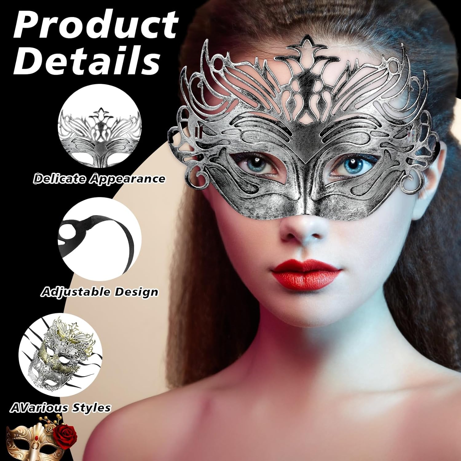 Yunsailing 90 Pieces Masquerade Masks Venetian Mardi Gras Antique Masks with Strap for Couple Women Men Carnival Prom - Image 3