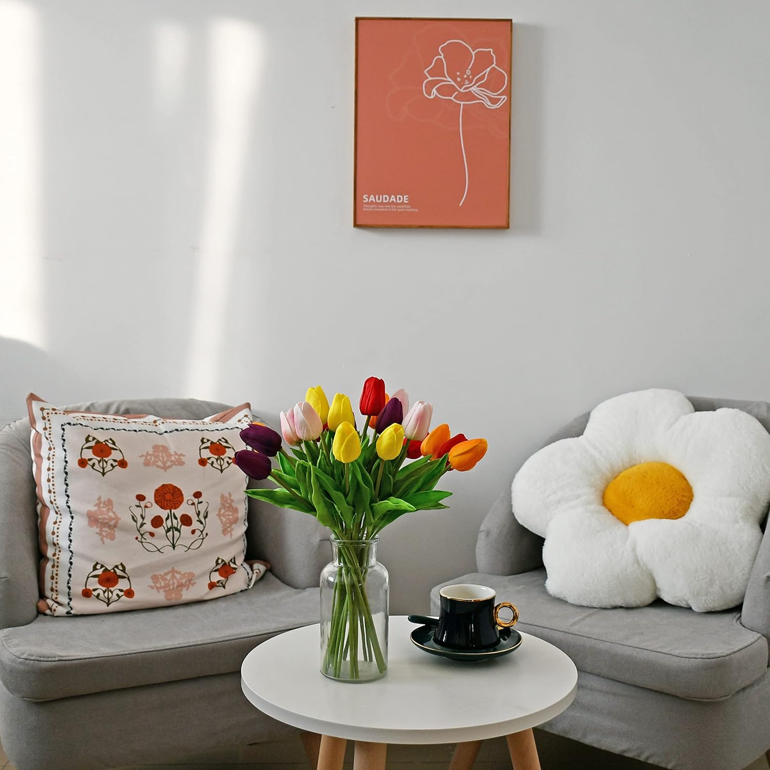 Mandy's Artificial Tulips 20 Stems Multicolor PU Faux Flowers for Valentine's Day and Easter Decorations Wedding Home Decor 13.5 Inch - Image 6