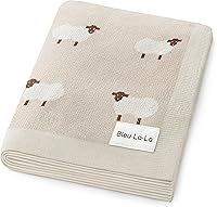 BleuLaLa Sheep Khaki Baby Swaddle Blanket - 100% OEKO-TEX Cotton Knit Soft Lightweight Unisex for Newborns Infants Toddlers
