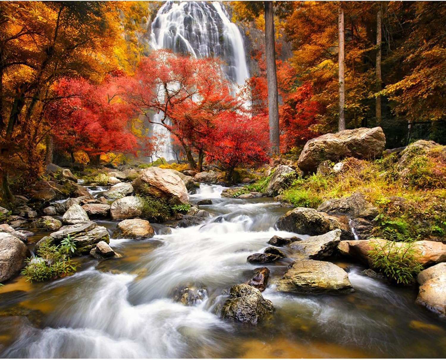 Tucocoo DIY Paint by Number for Adults, Autumn Waterfall Oil Painting Kits on Canvas with Brushes and Acrylic Pigment Natural Scenery Pictures for Home Wall Decor Gifts 16×20 inch (Frameless)