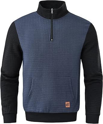 YuKaiChen Men's Long-Sleeve Quarter-Zip Casual Sweatshirt Square Pattern