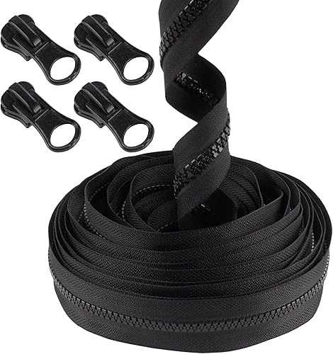 Cremalleras resistentes a granel #10 para tapicería, costura, artes y manualidades (no separadas) 10 yardas con 4 tiradores BambooMN Negro