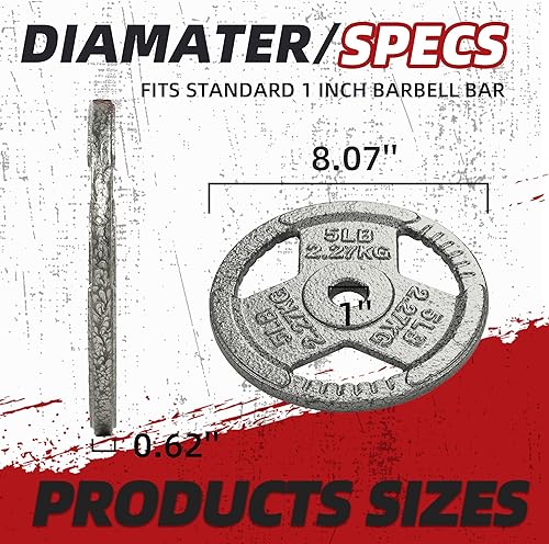 Miniatura 2 de Placa de pesas estándar de hierro fundido de 1 pulgada para entrenamiento de fuerza y levantamiento de pesas, varios pesos disponibles