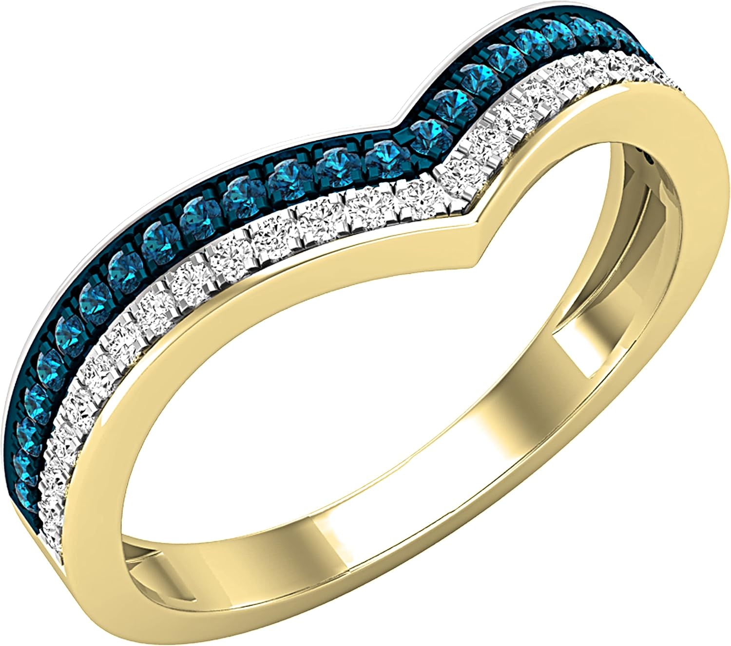 Dazzlingrock Collection 0.25 Ctw Round Blue & White Natural Diamond Women Double Row Chevron Wedding Band Enhancer Guard Ring in Real Solid Gold