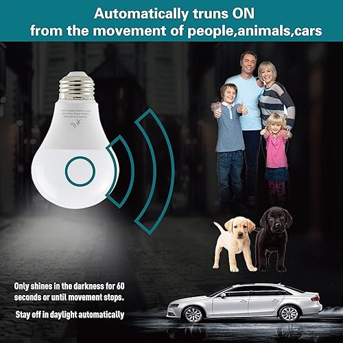 Miniatura 3 de BUBO Bombillas con sensor de movimiento, equivalente a 60 W, A19 del anochecer al amanecer, bombilla LED para exteriores de 3000 K, luz blanca