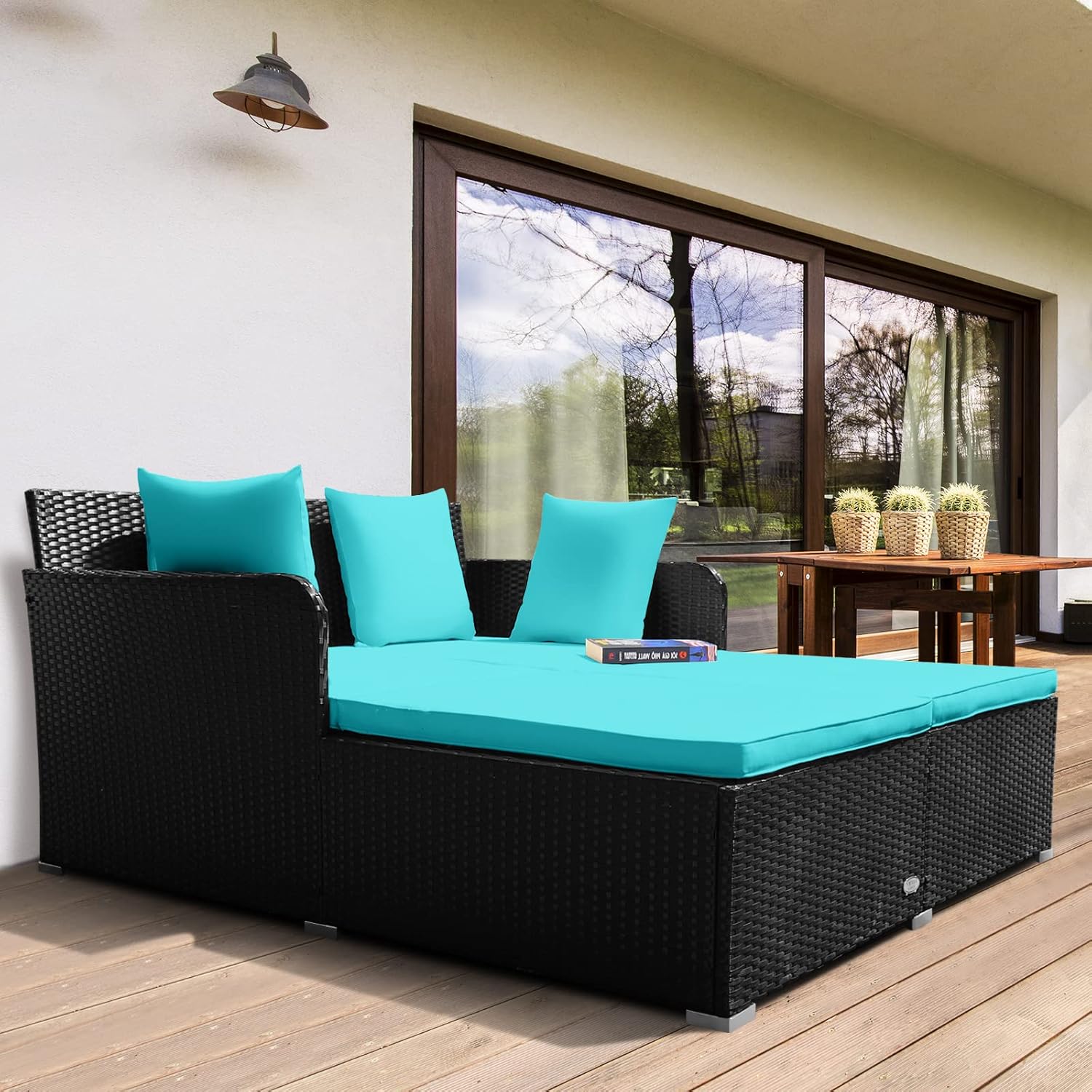 Buy CASART Rattan Daybed, 4 Piece Double Wicker Sun Bed with