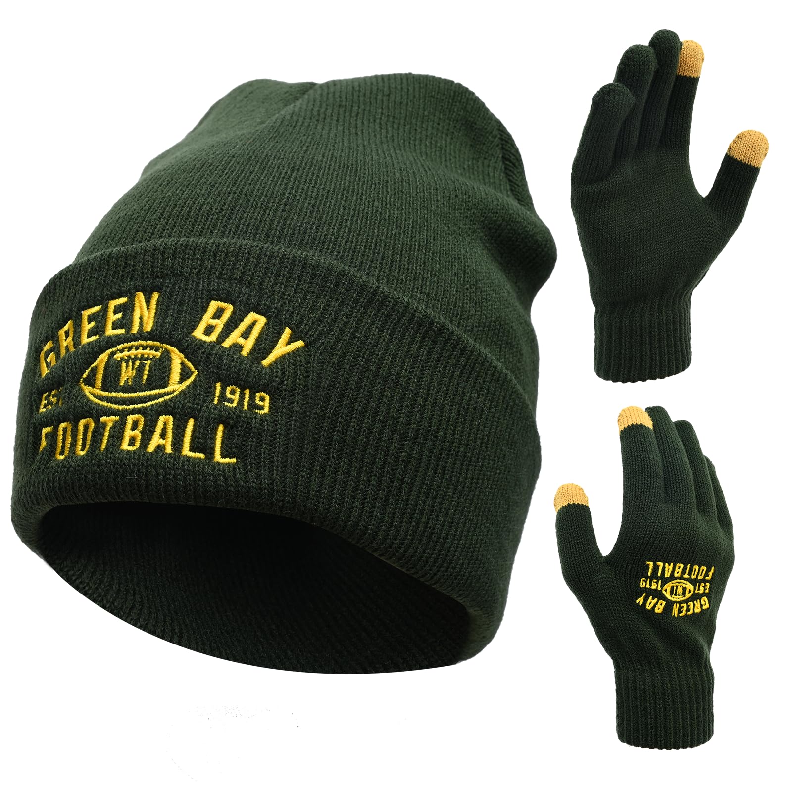 Vintage Classic Skull Cap Embroidery Beanie with Gloves