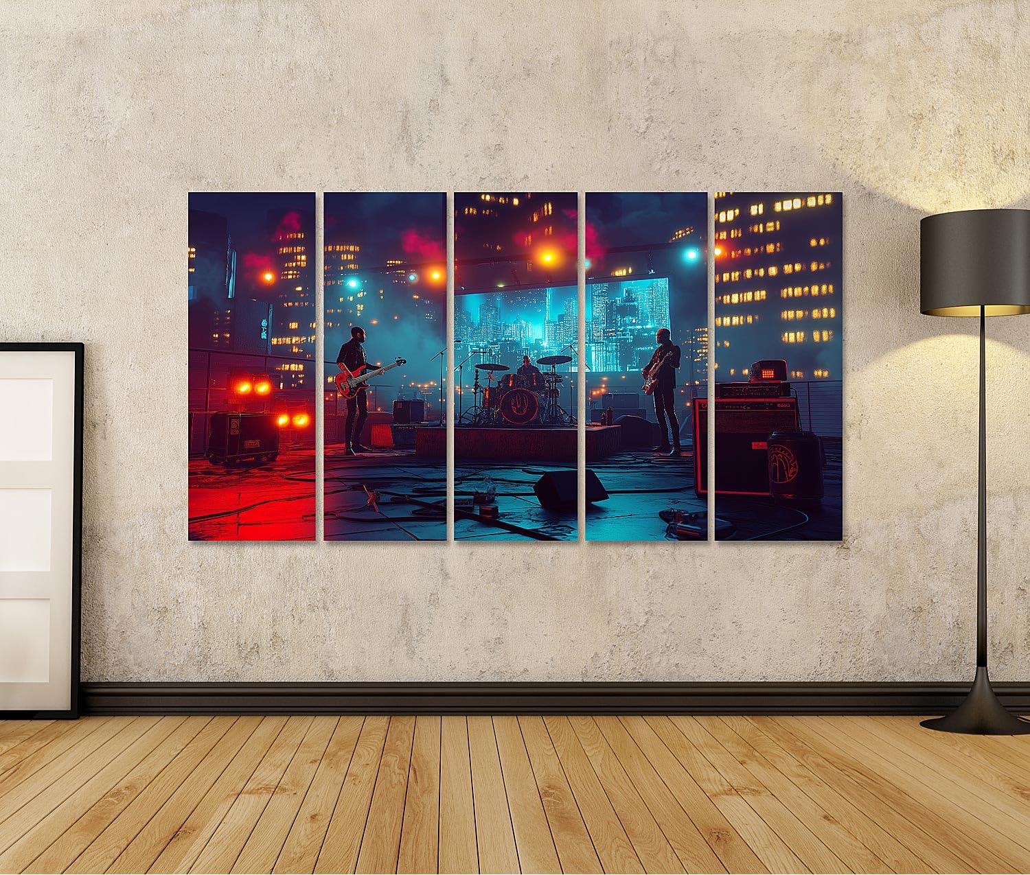islandburner Bild auf Leinwand Nacht Konzert in der Stadt mit leuchtenden Lichtern für Wohnzimmer Kunstliebhaber Restaurant Bilder Wandbilder Poster