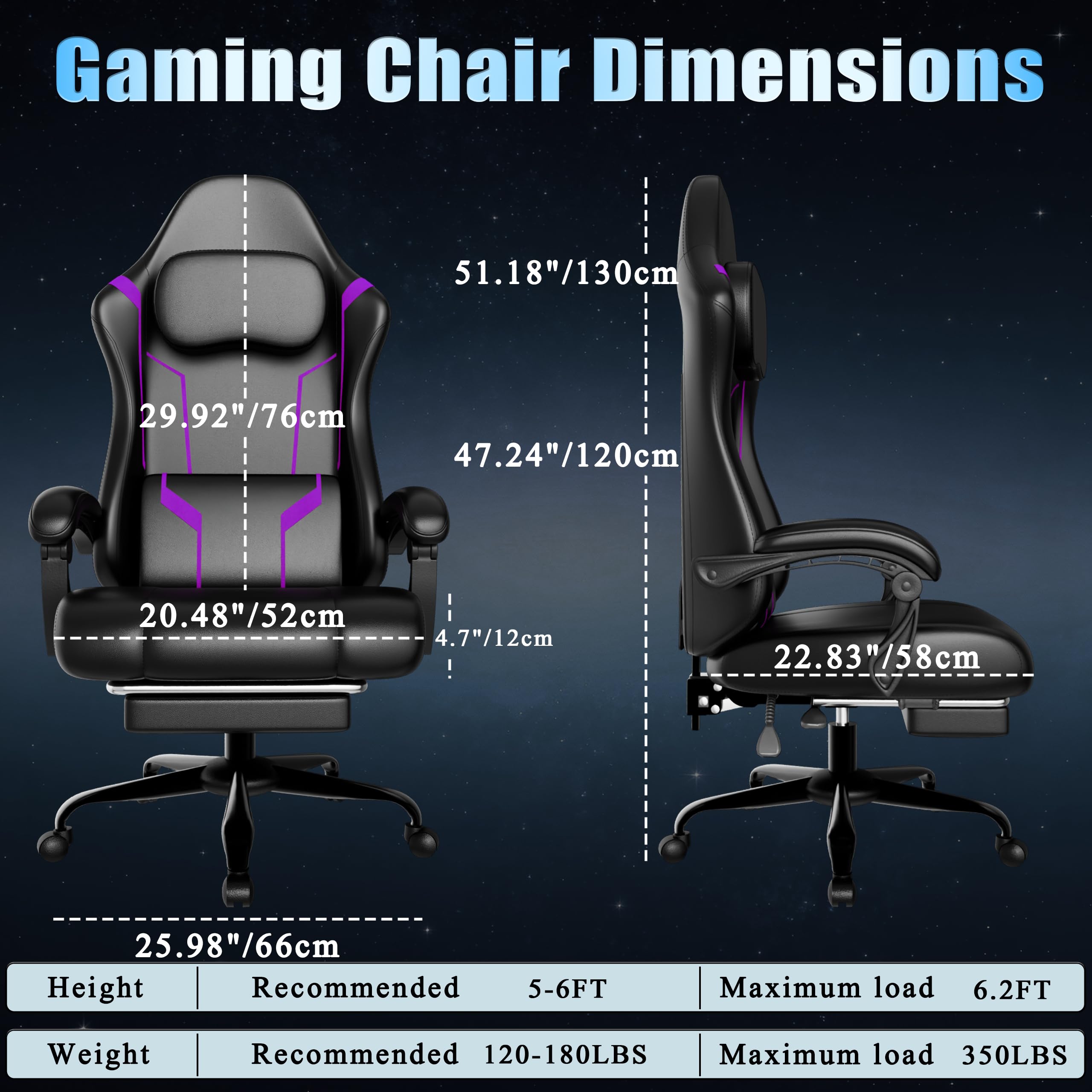 Sedia Gaming Ergonomica con Molle e Poggiapiedi in Pelle PU (Viola) | Poggiatesta regolabile, supporto lombare, seduta a molle