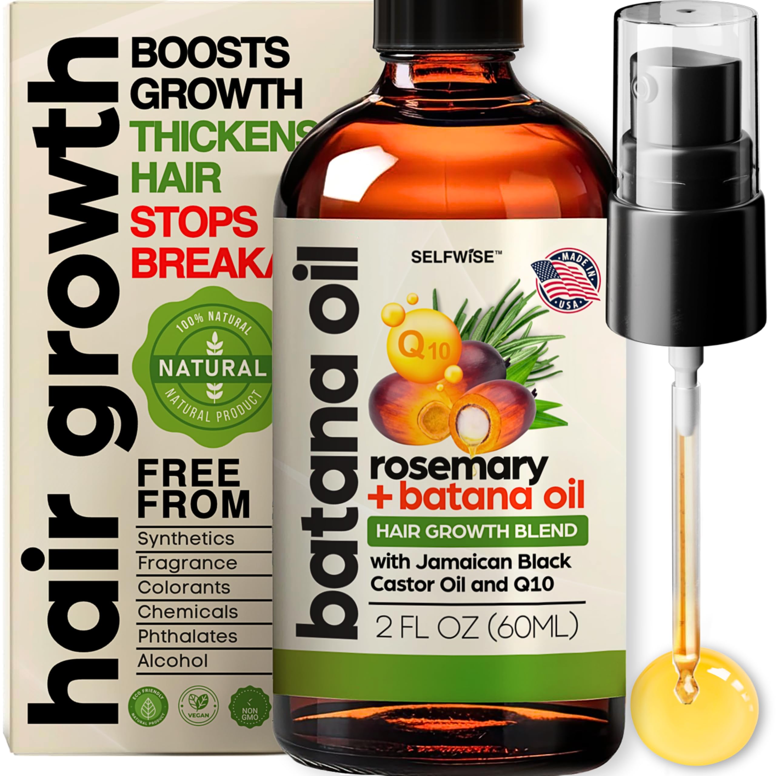 Batana Oil for Hair Growth - 100% Pure, Organic, Cold-Pressed, Unrefined from Honduras by Dr. Sebi - Natural, Vegan for Strong Roots and Thick Hair - Wild Growth for Hair, 2oz