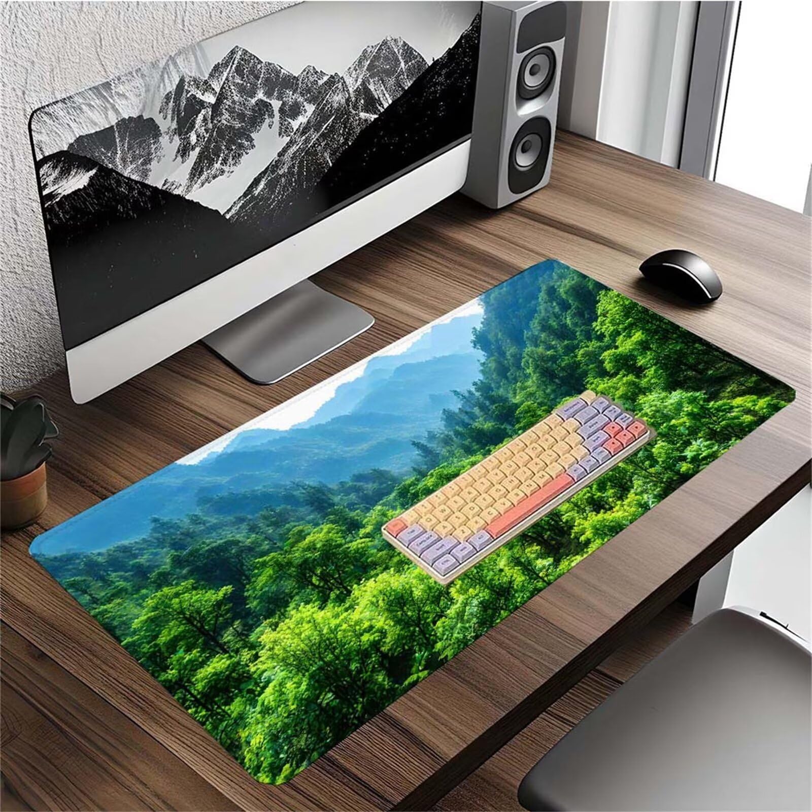 Alfombrilla Ratón Montaña Bosque Alfombrilla Ratón XXL 1400x600x3mm Mouse Pad Resiste Salpicaduras, Extendida de Gran Tamaño con Bordes Cosidos, Mejora la Precisión y la Velocidad,Antideslizante y-421