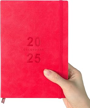 Daily Hourly Planner 2025, Calendar 2025 Agenda Planner Daily Journal Notebook 8.5"x5.8", January 2025 to December 2025, Faux Leather Cover Red
