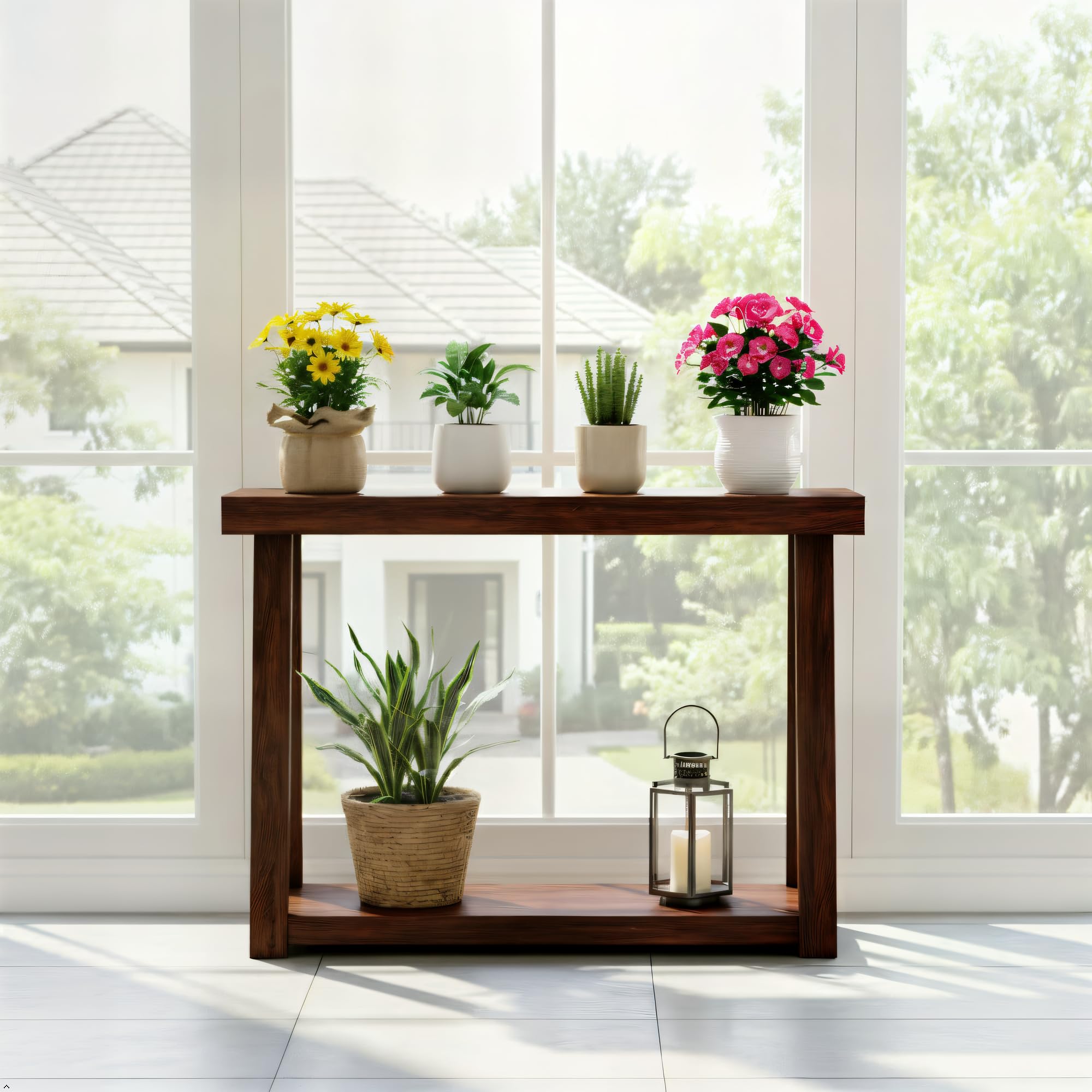 Plank+Beam Classic Console Table, with Shelf, 46 Inch, Walnut | Non-Toxic Finishes, Versatile Design, Built-In Storage, Elegant Details, Easy Assembly, Quick Setup, Solid Wood