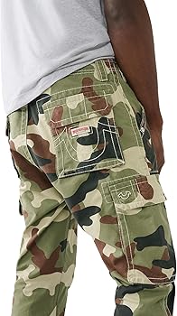 True Religion Men's Big T Cargo Jogger Pants, Green Camo, 31 at