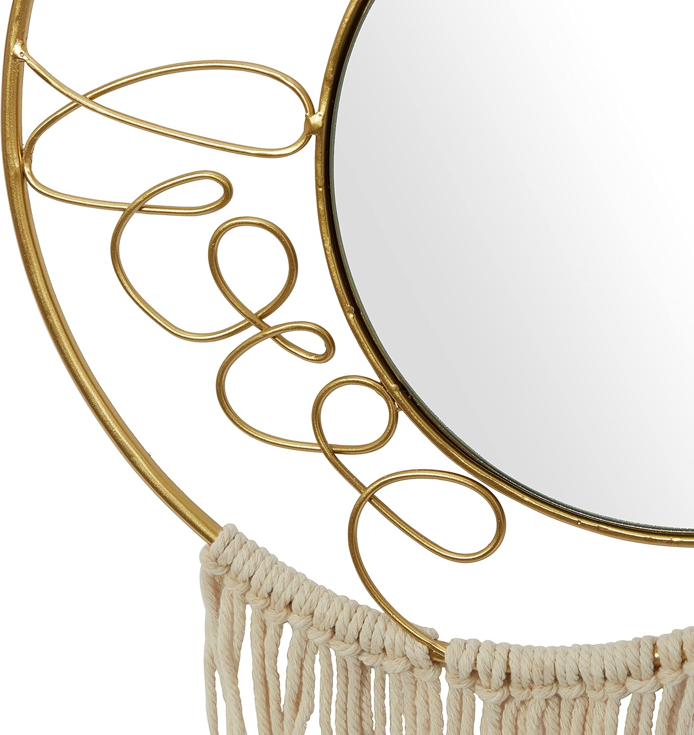Gold Geometric Wall Mirrors with Fringe Tassels, Set of 2