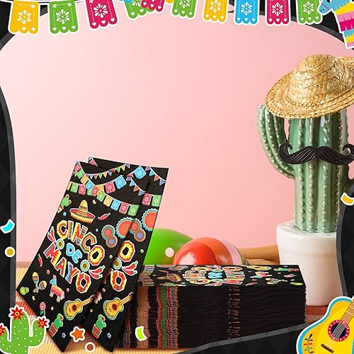 Miniatura 6 de 100 servilletas de papel para fiesta del Cinco de Mayo, 3 capas, para el hogar, cena, cocina, baño, fiesta, suministros
