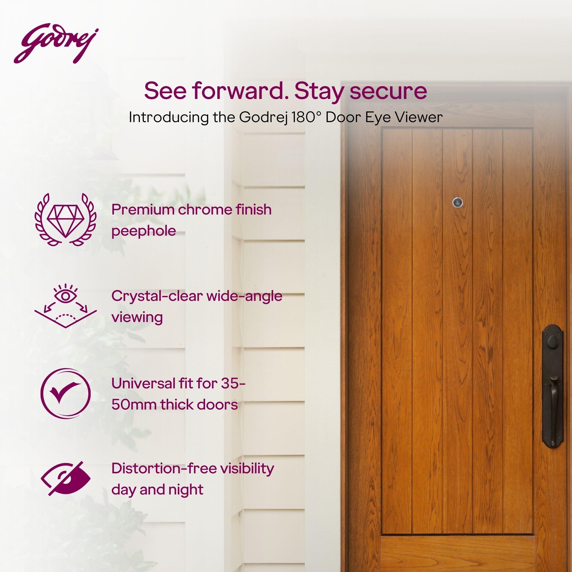 Godrej Door Fittings I180° Door Eye Viewer Premium Chrome Finish I
