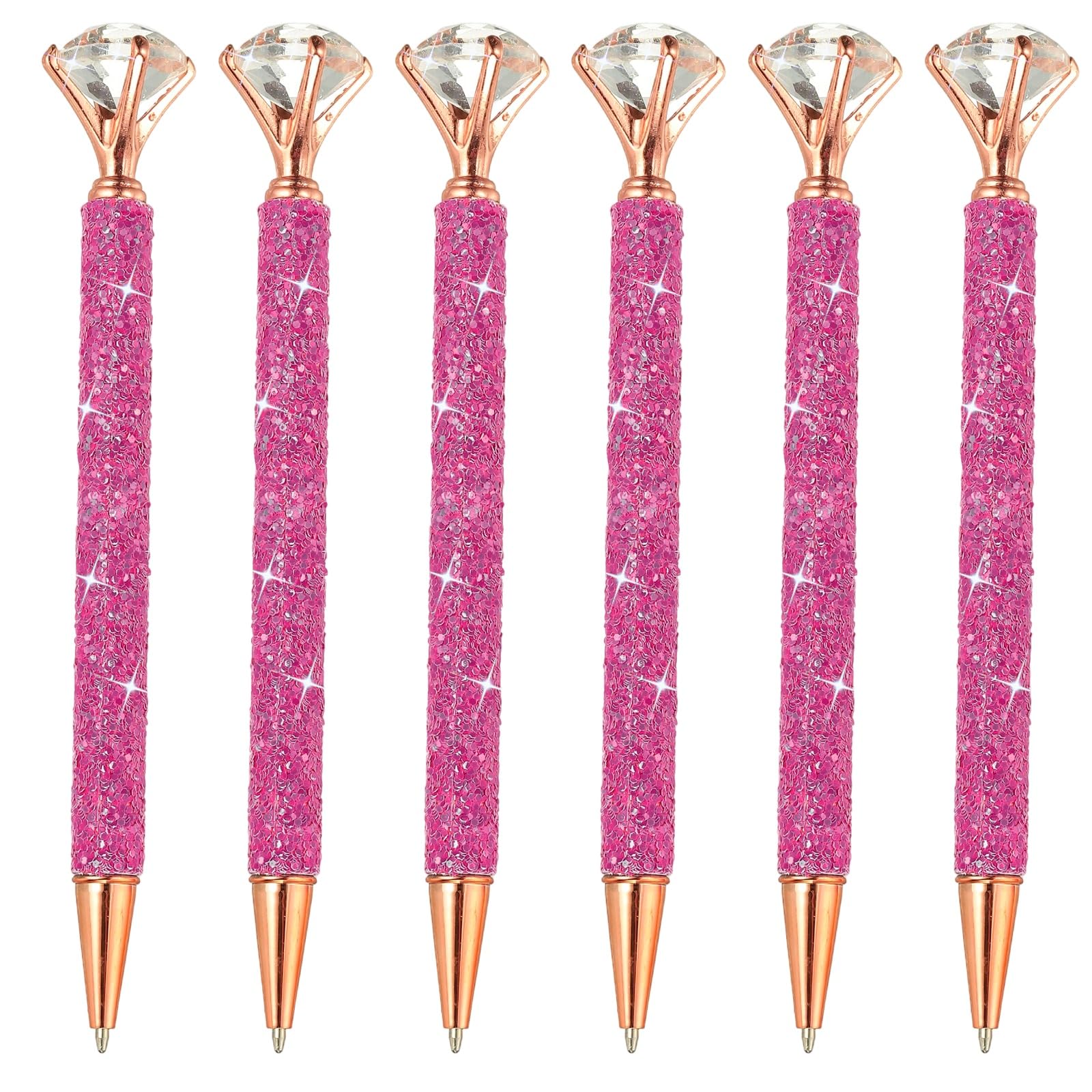 PATIKIL Glitter Ballpoint Pen, 6Pcs Crystal Diamond Twist Metal Pen Shine 1.0mm Medium Point Black Ink for Note Taking Journaling, Rose Red