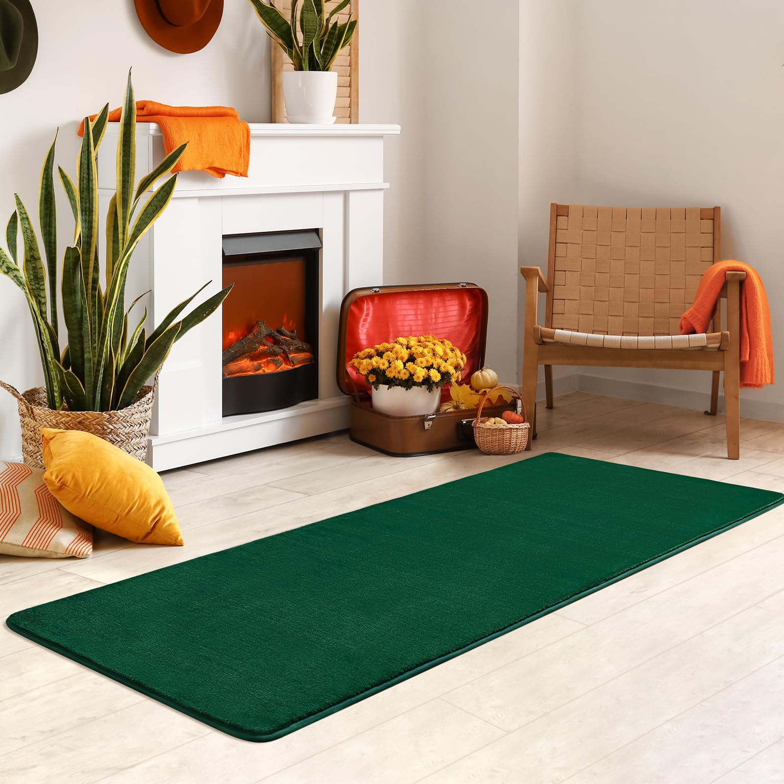 Softlife 2x6 Green Runner Rug for Bedroom Living Room, Washable Soft Fluffy Hallway Runner Area Rugs, Non-Slip Indoor Carpet for Kitchen Laundary Room