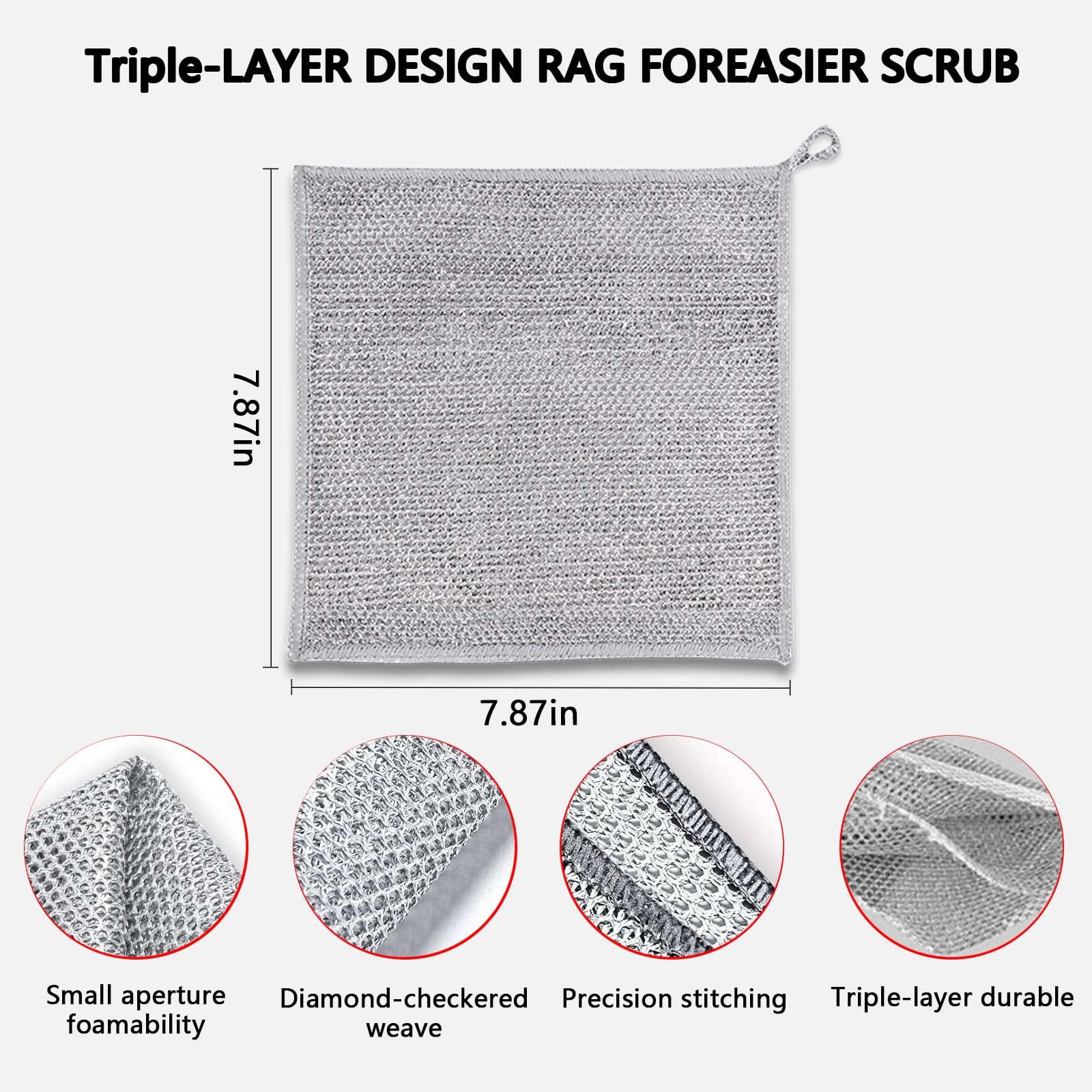 Upgraded 3-Layer Metal Dish Scrubber-6Pcs, No Scratches, Odor-Free, Multi-Purpose Stainless Steel Scouring Pad for Kitchen Cleaning – Dry & Wet Use, for Dishes, Cookware, Sinks, Stove Tops