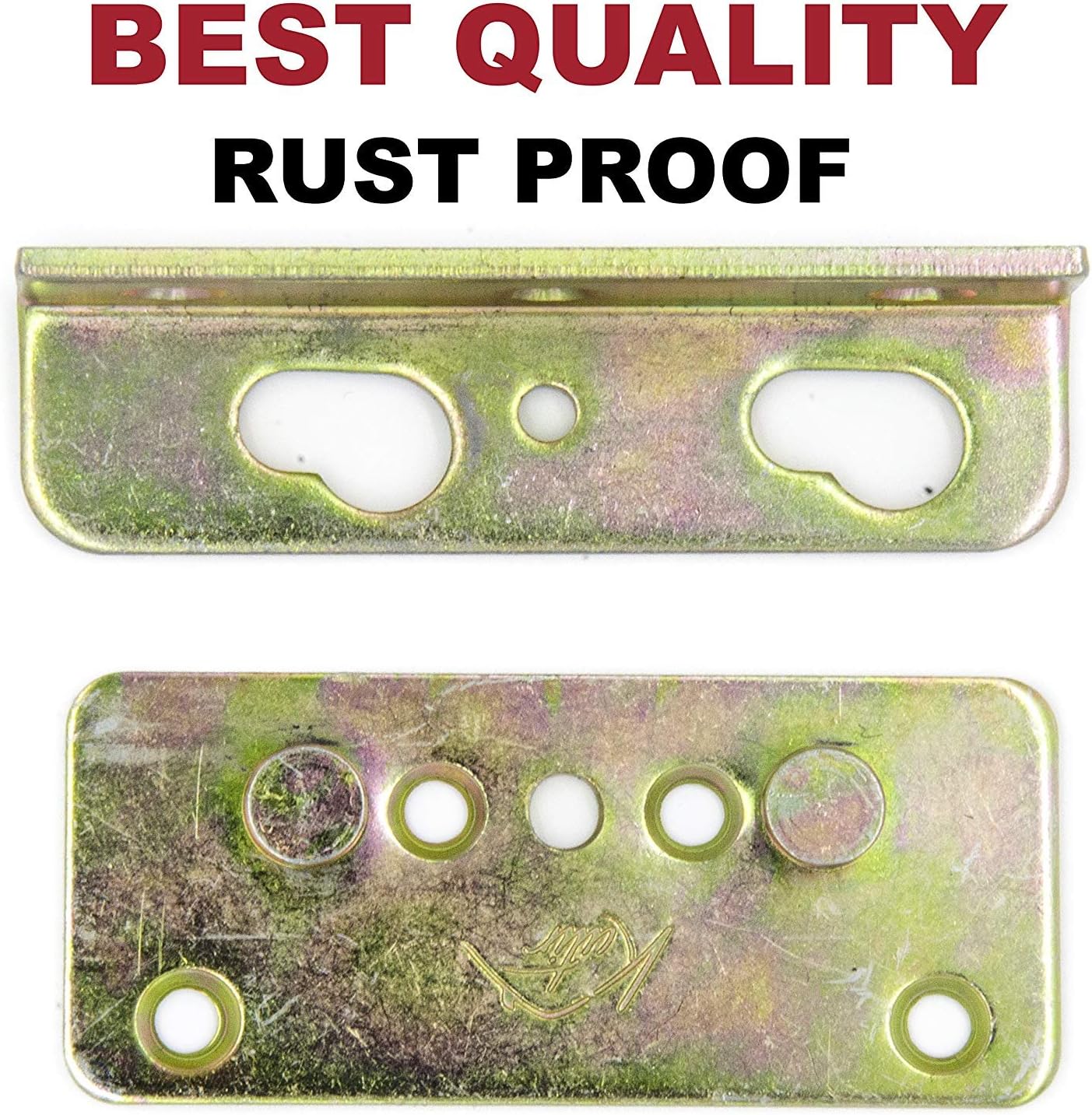 Kutir No-Mortise Bed Rail Fittings Complete Set of 4 - Heavy Duty Rust Proof Frame Bracket for Connecting to Wood, Headboards and Foot-Boards, Universal FIT - 3.4 X 1.4 X 0.6 Inch High with Screws
