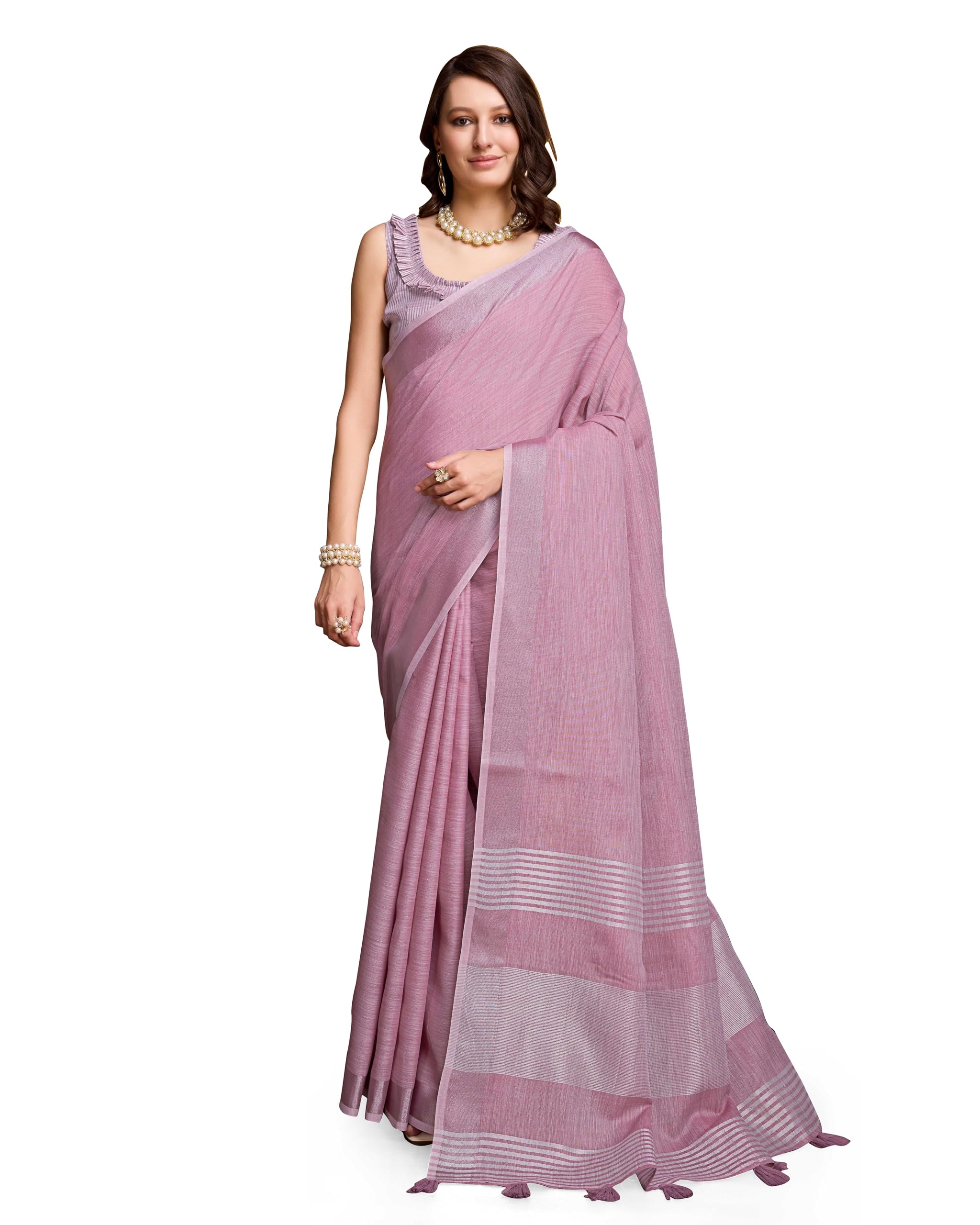 Women's Linen Cotton Silk Saree with Unstitched Blouse Piece | Saree for Women | Saree with Blouse Piece | Soft and Skin Friendly-image-36