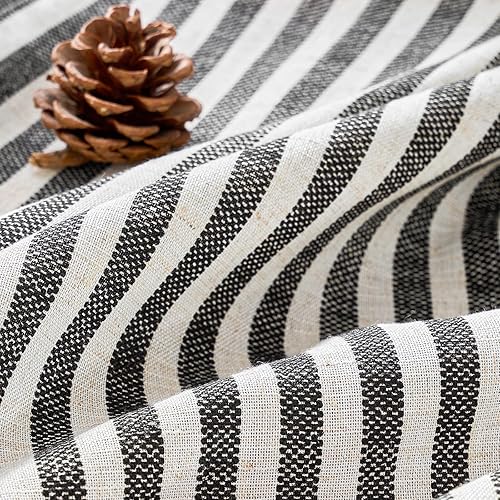Miniatura 6 de Vangao Cortinas de mezcla de lino negras con estampado de rayas negras con estampado de rayas de color beige de 63 pulgadas de largo para sala de