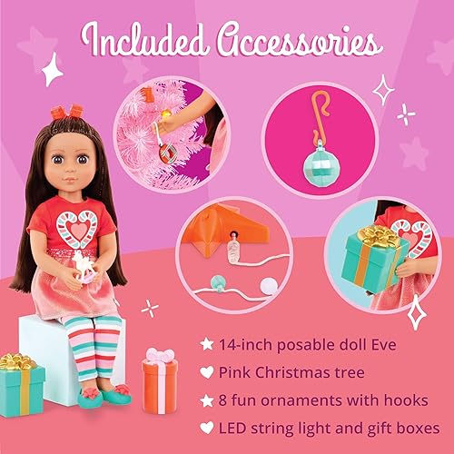 Miniatura 3 de Glitter Girls Juego de muñecas posables de 14 pulgadas - Cabello castaño y ojos marrones - Árbol de Navidad, adornos y atuendo de vacaciones -