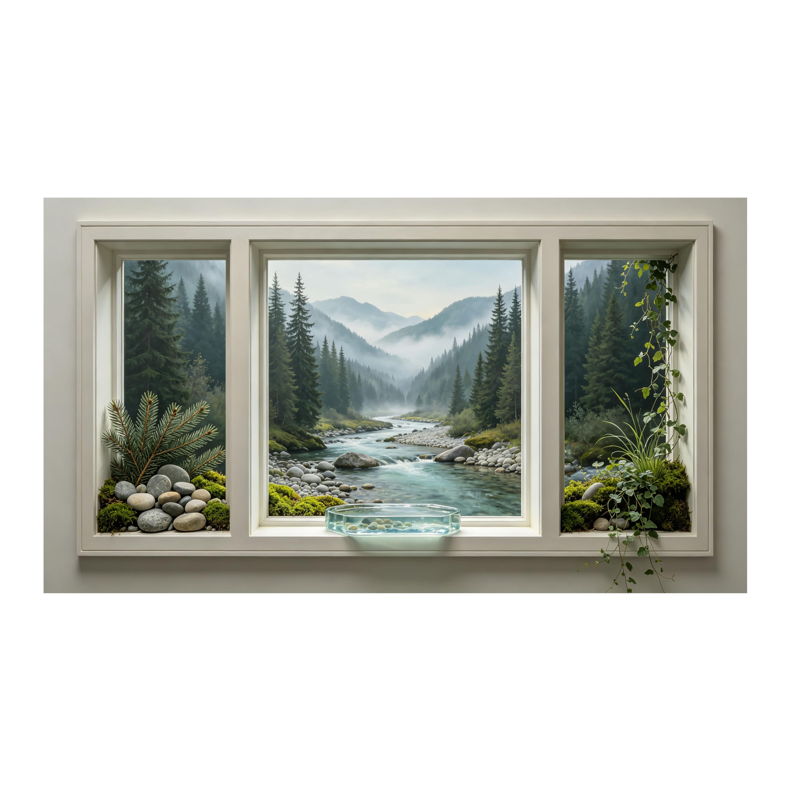 Yzpallescene Art260711046 3D Framed Wall Art Mountain River Forest Window View Landscape Large Size Selfadhesive Removable Wall Decor Prints Artwork For Living Room Bedroom Office