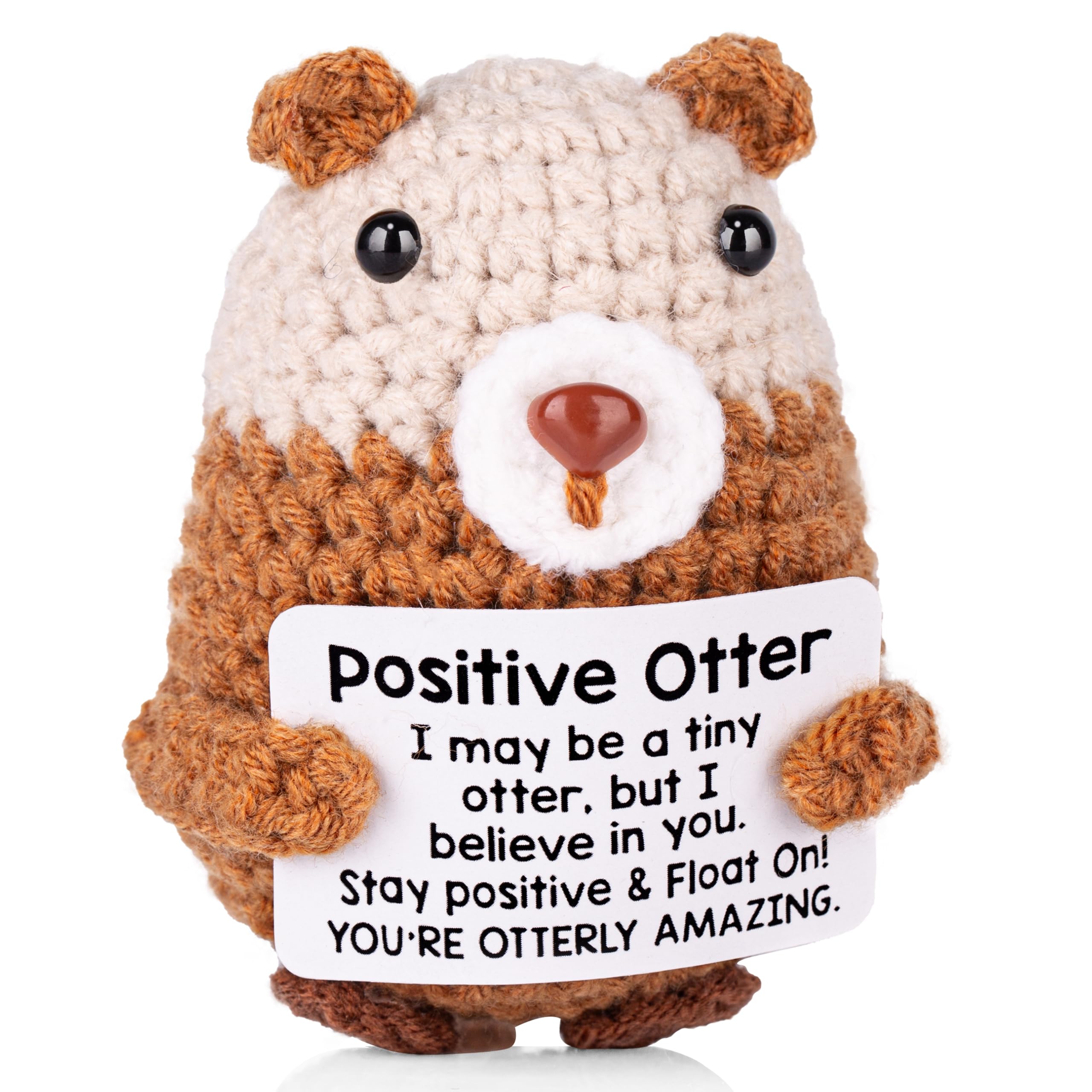 AWARDSEN Positive Otter Emotional Support Gifts Positive Crochet Animals with Motivational Card Cute Stuff Funny Good Luck Gifts for Women Men Family Friend Teacher