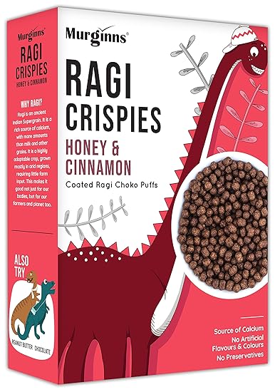 Murginns Ragi Crispies Honey & Cinnamon | Healthy Ragi Bites | No Maida Choco | Gluten Free - 200g (Pack of 1)