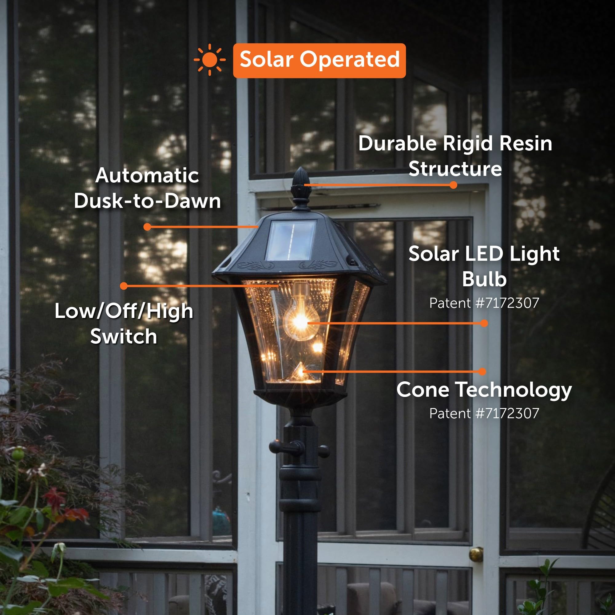 Gama Sonic Baytown II Bulb Solar Lamp Post Light Kit 77-inch