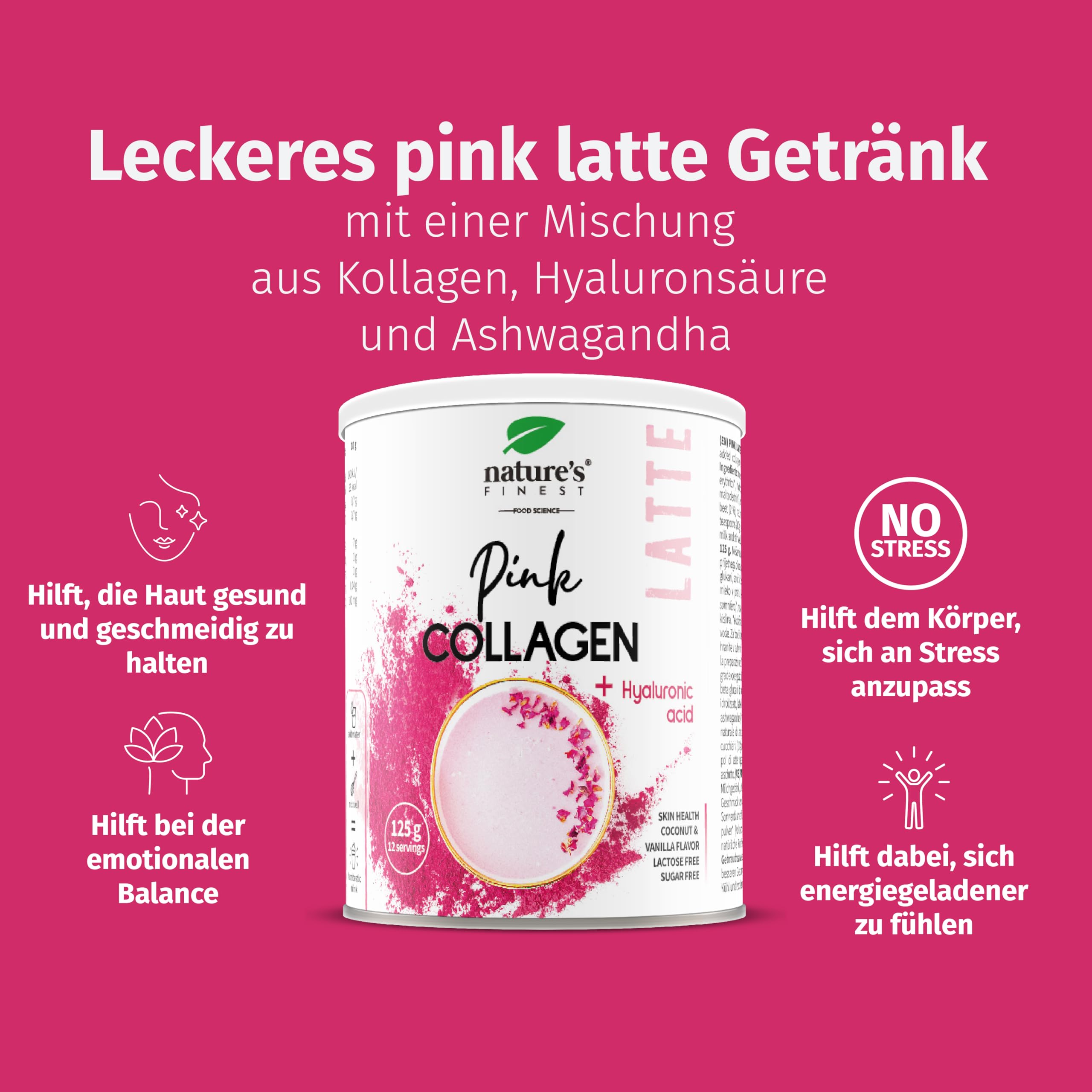 Nature's Finest Pink Latte Collagen, Getränkepulver 375 g (3er Pack)
