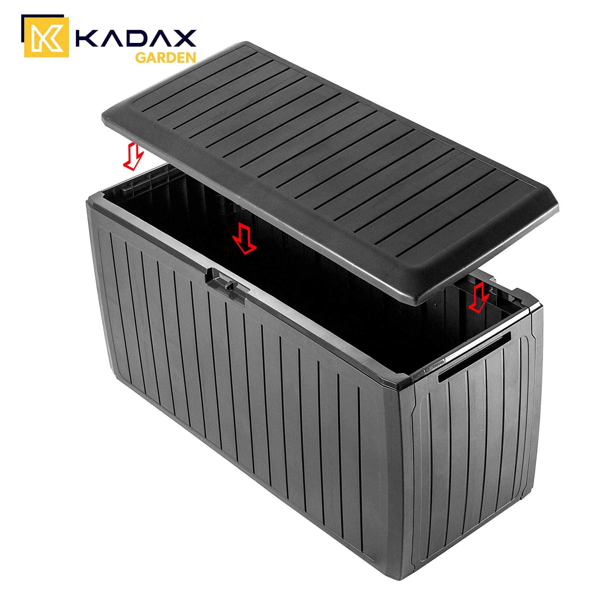 KADAX Scatola da giardino, 116,6 x 47 x 59,5 cm, in plastica, 290 l, con manici e chiusura, scatola da giardino per riporre cuscini (290 l, antracite)