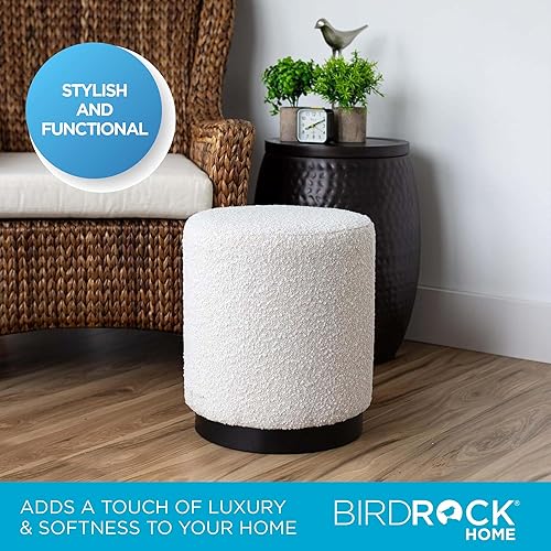 Miniatura 5 de BIRDROCK HOME Taburete otomano redondo Boucle | Taburete de tocador acolchado suave y compacto | Ideal para la sala de estar, dormitorio y