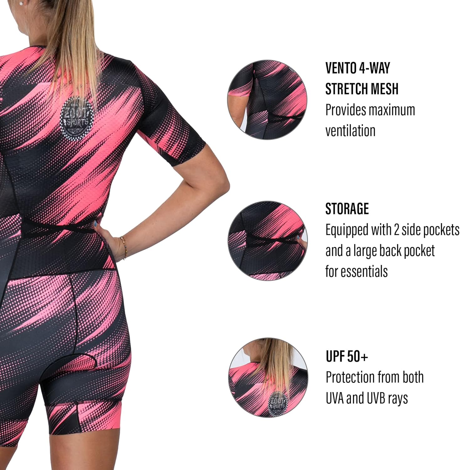 Zoot Women’s LTD Tri Aero Fz Racesuit, Short Sleeve Aerodynamic Cycle Race Swim Bike Run Tri Suit with Pockets UPF 50+ Fabric