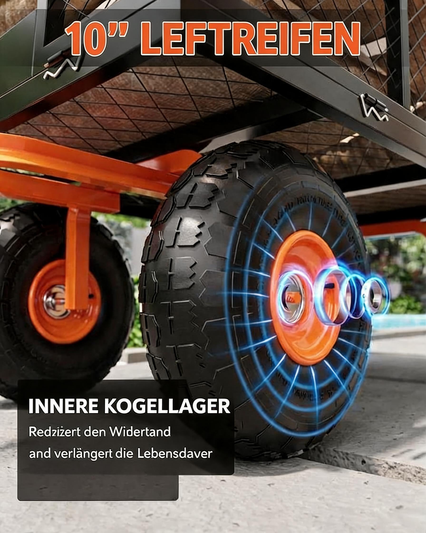 GarveeTech Gartenwagen 400kg, Stahl Transportwagen mit Gitterwänden