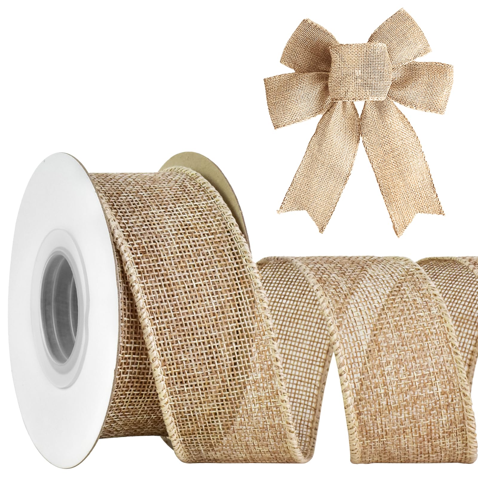 mupera - Cintas de arpillera con alambre de 1-1/2 pulgadas x 10 yardas, cinta de regalo con alambre natural para manualidades, fabricación de lazos grandes, corona, árbol, envoltura de regalos