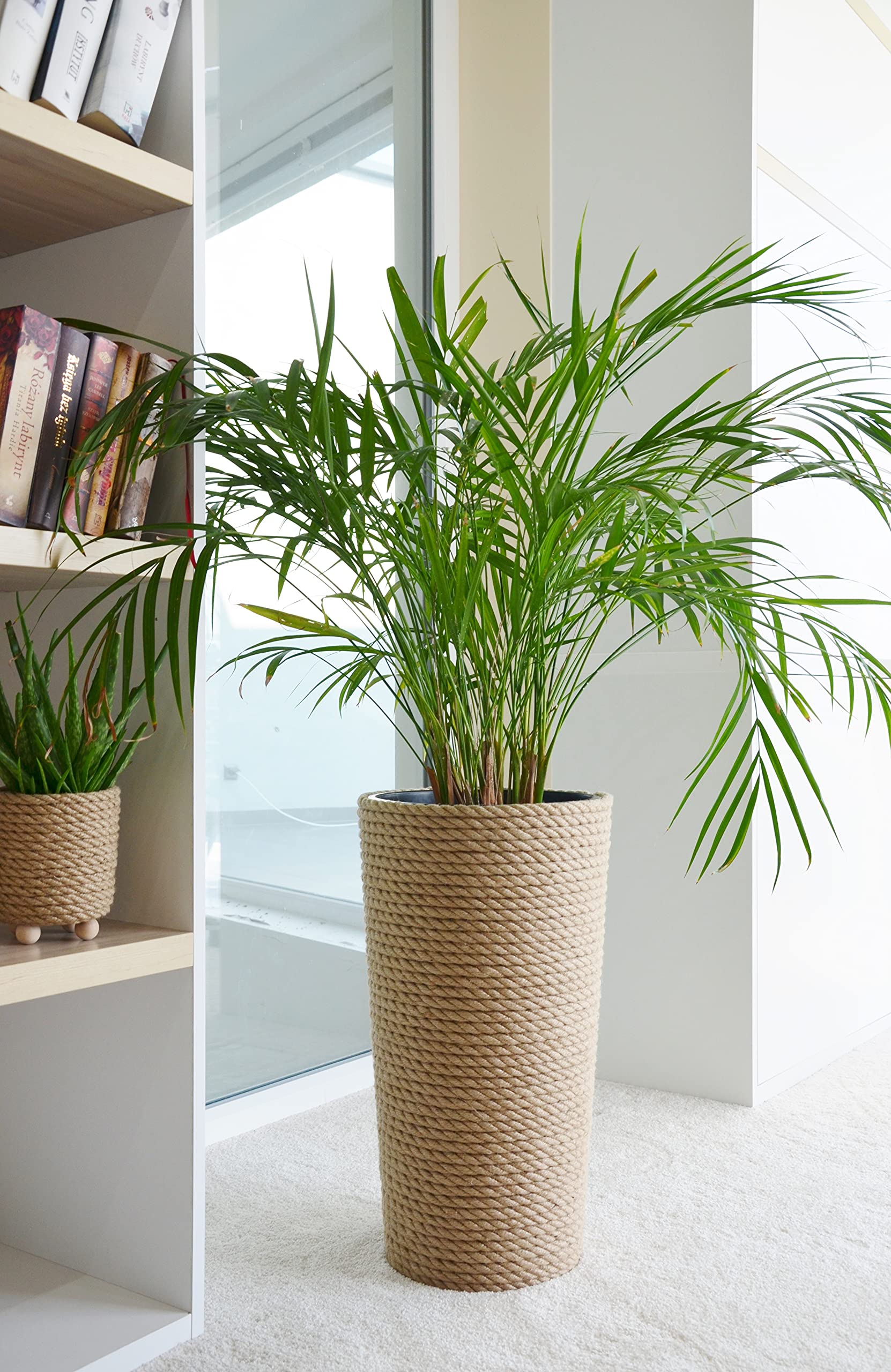 KERD Cache-Pot Haut Rond en Corde de Jute 28 cm, Style Premium (16mm), EKO Natural, Panier pour Plantes
