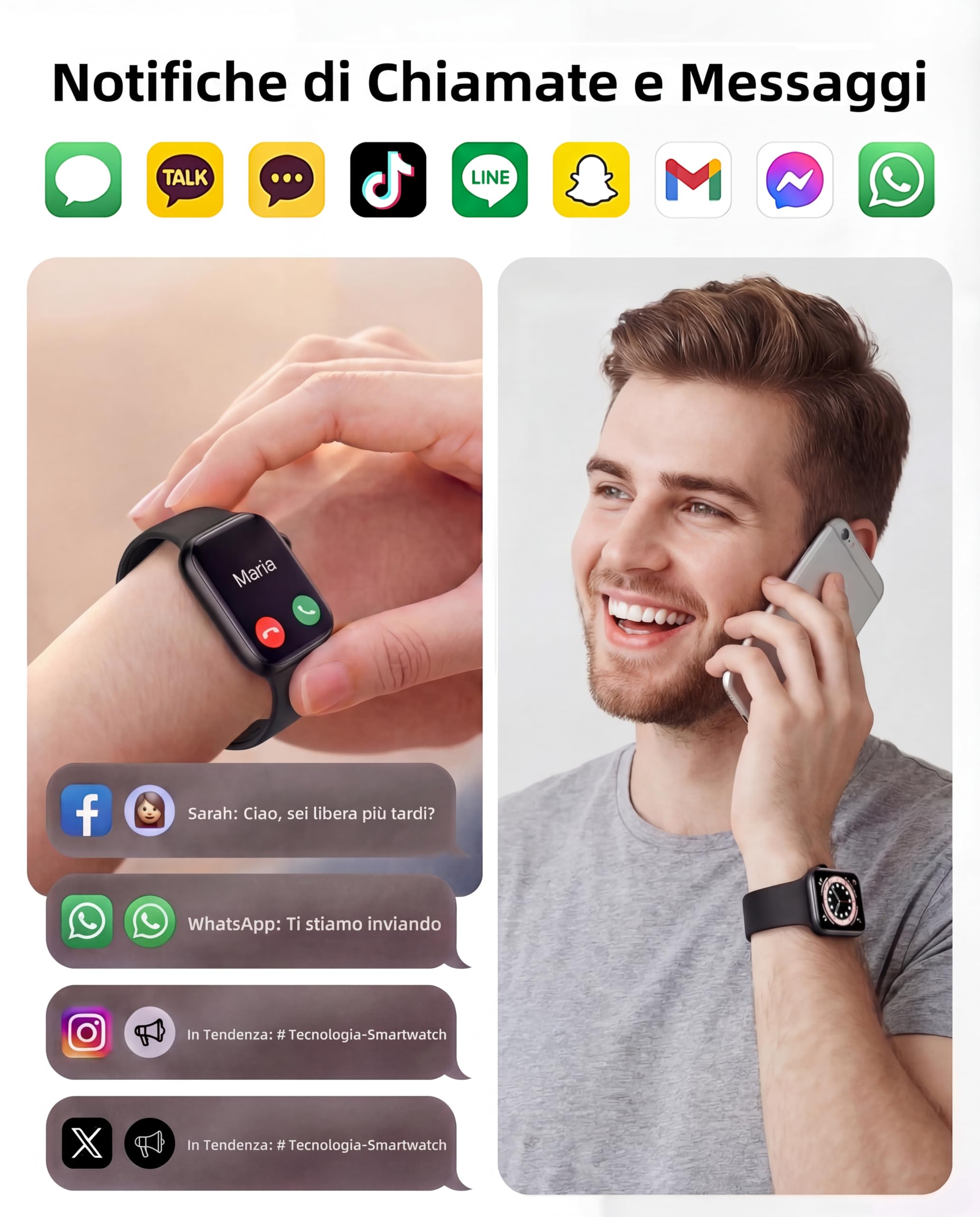 Smartwatch Uomo Donna, 1.83'' Orologio Smart Watch con Chiamata Bluetooth,Pressione Sanguigna/Cardiofrequenzimetro/Sonno,Contapassi,120+ Modalità Sportive,Impermeabile IP68 Fitness Tracker Android iOS