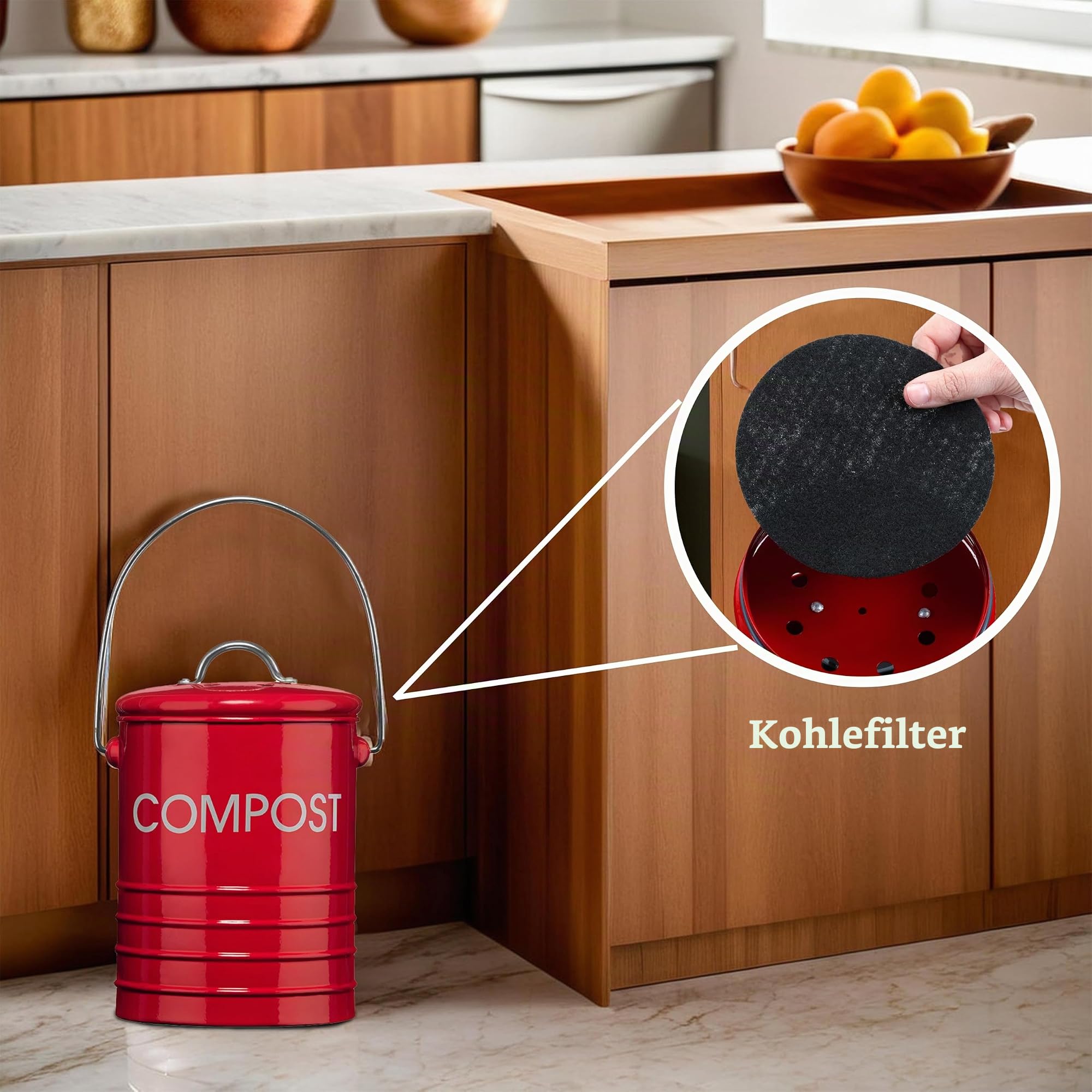 Premier Housewares 0510018 Komposteimer mit Tragegriff Ø14 x H22 cm, Rot