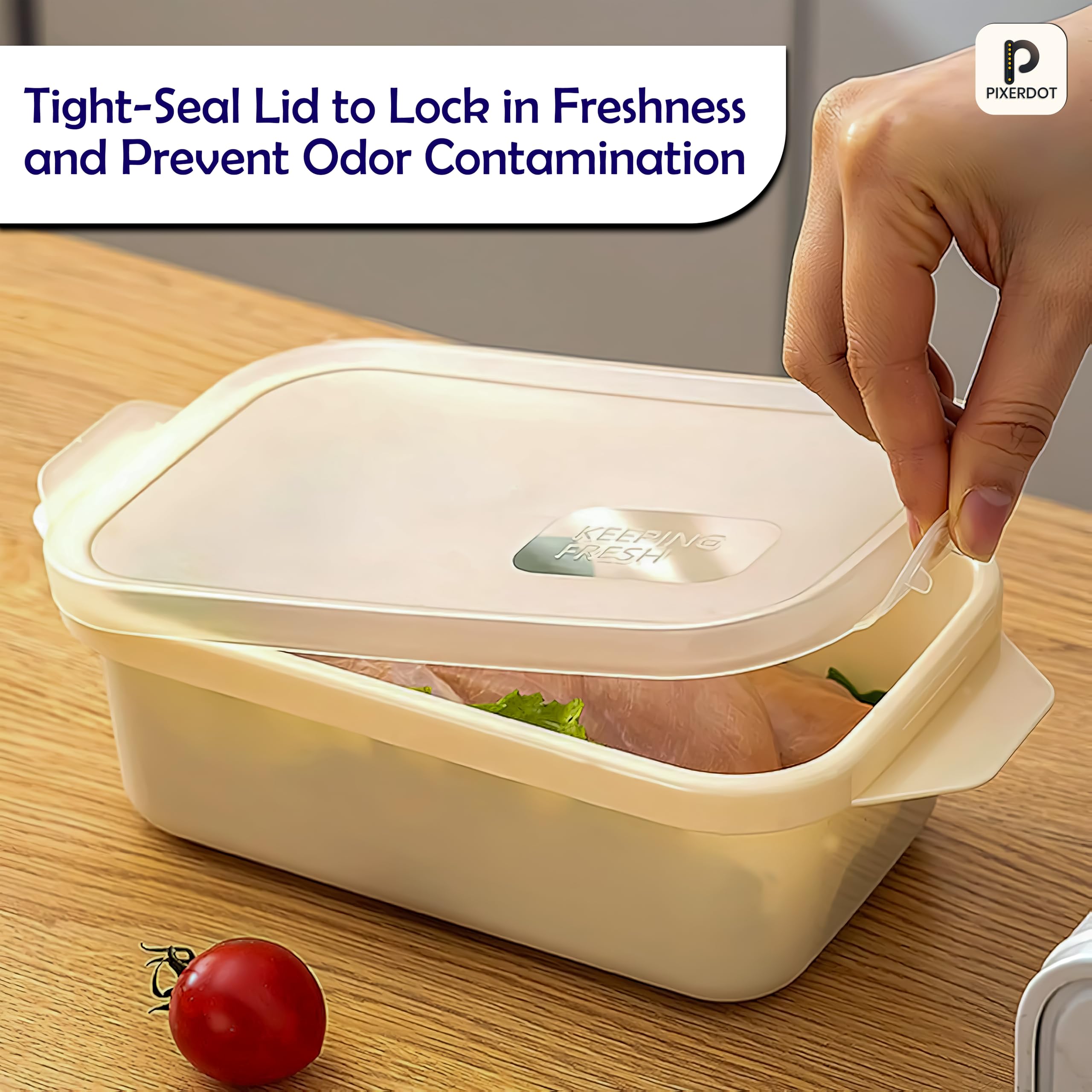 PIXERDOT® Juego de 6 recipientes multiusos para almacenamiento de alimentos de 1200 ml, herméticos y a prueba de fugas, recipientes de plástico sin BPA con tapas, organizador de cocina y nevera, caja