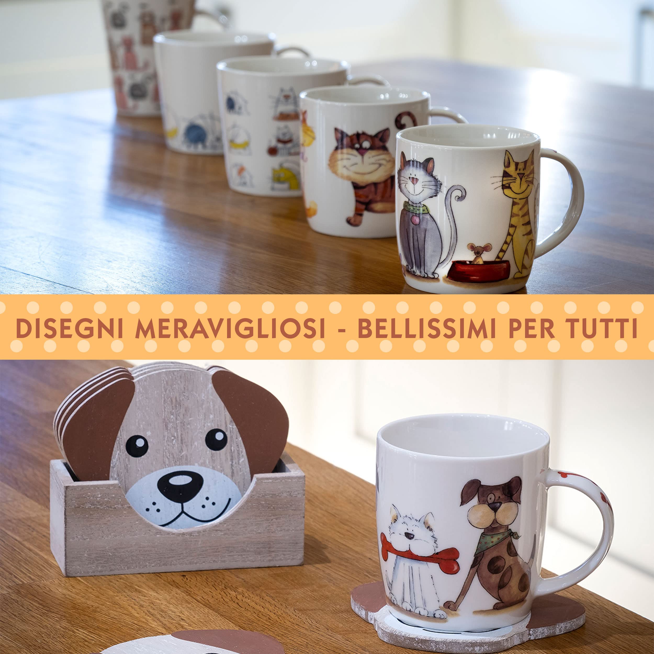 SPOTTED DOG GIFT COMPANY Set di 2 Tazze da Caffè in Ceramica 350 ml per Caffè e Tè, Tazze con Gatti e Tazze con Cane, Regalo per Gattara e Amanti dei Cani